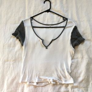 BP Henley Style Tee Size Medium - White and Gray.